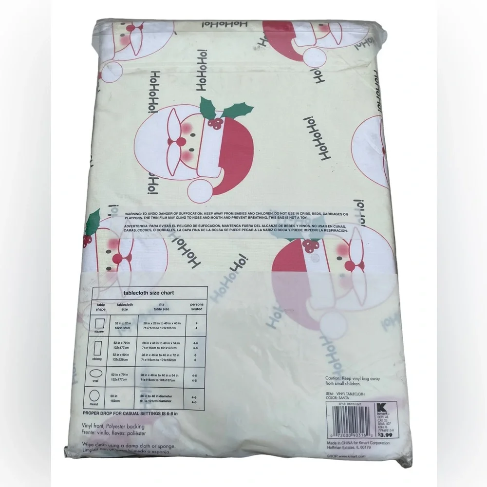 Santa Holiday Oval Vinyl Tablecloth 52” x 70”